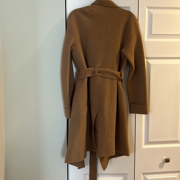 Moth brand wool-cotton blend belted long sweater jacket in camel colour - Picture 3 of 4